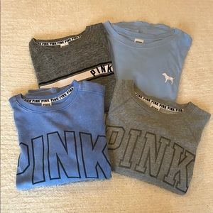 Lot of 4 PINK 2 Shirts 2 Sweatshirts Size XS EUC